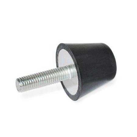 J.W. WINCO GN253-25-1/4X20-25.4-55 Tapered Bumper Natural Rubber-Threaded Stud 253-25-1/4X20-25.4-55